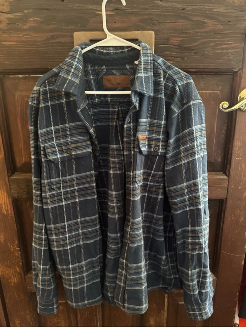 Men's Orvis Navy Plaid Flannel Jacket Shirt